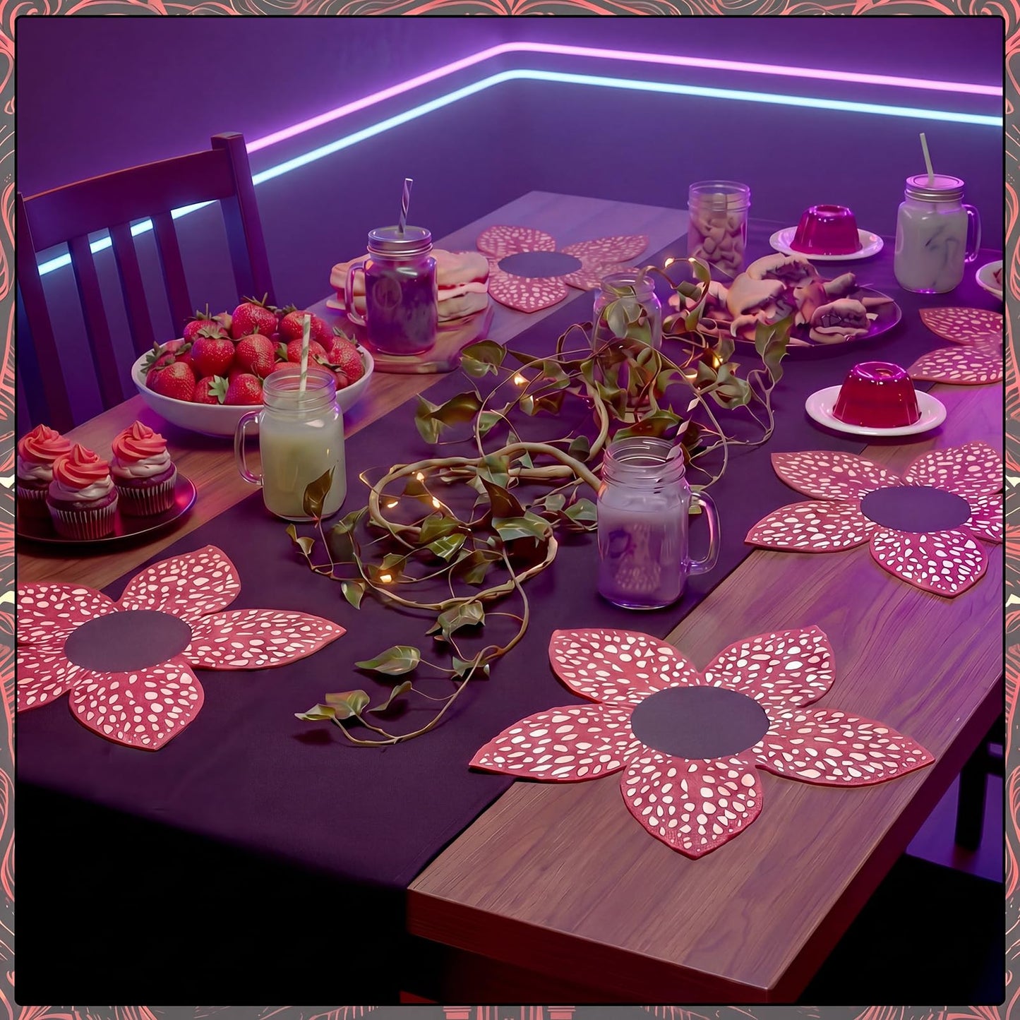 6 Pcs Weird Party Placemats Spooky Table Mats 11.81 x 17.72 Inch Dark Aesthetic Linen Place Mats Bulk for Dining Room Halloween Movie Bitrhday Party Home Decor