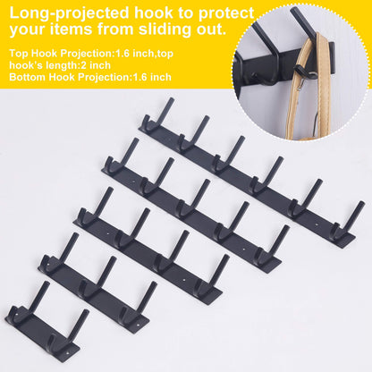 WEBI Coat Rack Wall Mounted,17-1/8 Inch Coat Hooks for Hanging Coats,Heavy Duty Metal Hook Rack Rail with 6 Double Dual Hooks Coat Hanger Wall Mount for Clothes Jacket,Black,2 Packs