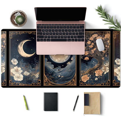 Celestial Lunar Nature Tarot Card Desk Mat Moon Floral Large Mouse Pad XXL 31.5''X 15.7'' Witch Night Botanical Desk Pad Gaming Mousepad Keyboard Mouse Mat for Laptop Computer Office Decor Gift