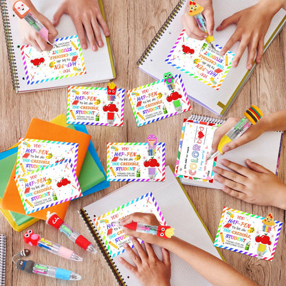 CZWZ 30 Set Cute Multicolor Pens in One 4-in-1 Fun Pens Bulk with 30 Gift Cards for Kindergarten Party End of Year Student Gift Bulk Office School Exchange Gifts
