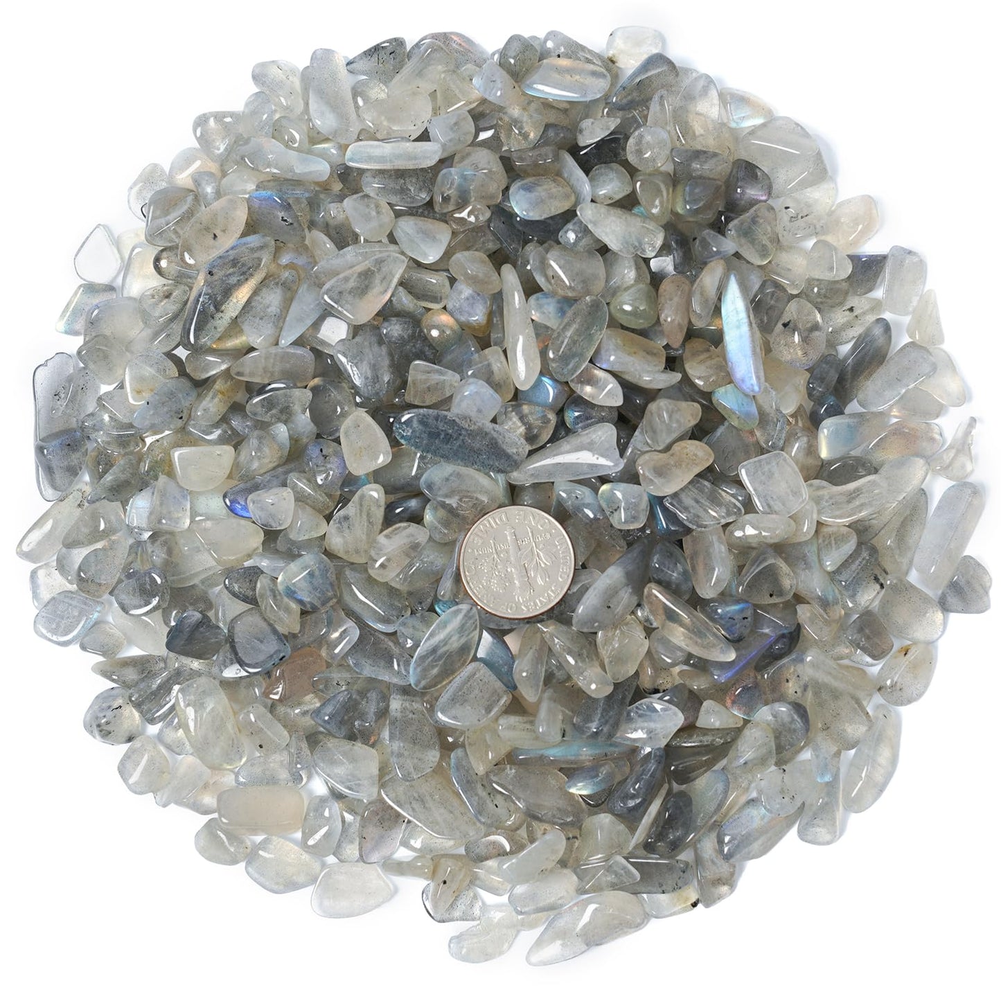 ZenQ 1 lb Gray Moonstone Tumbled Stone Chips Crushed Natural Crystal Quartz Pieces