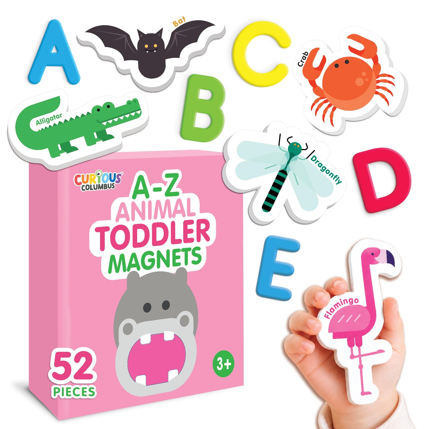 Curious Columbus Toddler Magnets – Animal Fridge Magnets for Kids | 52 Refrigerator Magnets with 26 Animals + 26 ABC Magnetic Letters | Foam Alphabet Learning Set for Toddlers