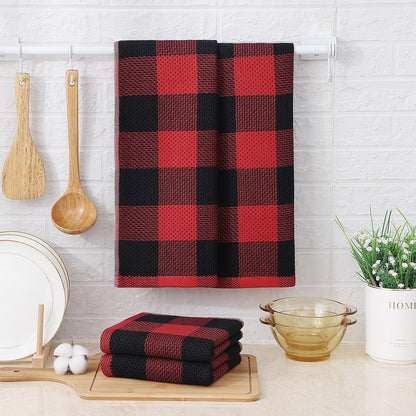 Mordimy 100% Cotton Waffle Weave Kitchen Towels, 13 x 28 Inches, Super Soft and Absorbent Buffalo Check Dish Towels for Drying Dishes, 4-Pack, Black & Red