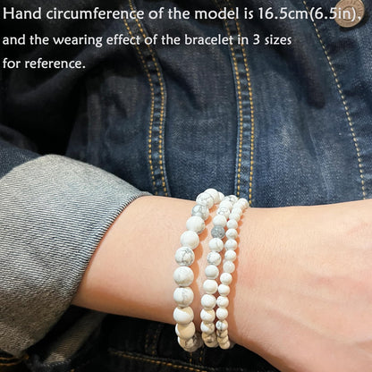 CHCCOYE 4mm Natural Healing Gemstone Bracelet Handmade Yoga Stretch Elastic Bracelet Stress Relief Crystal Jewelry for Men and Women (4mm, Howlite)