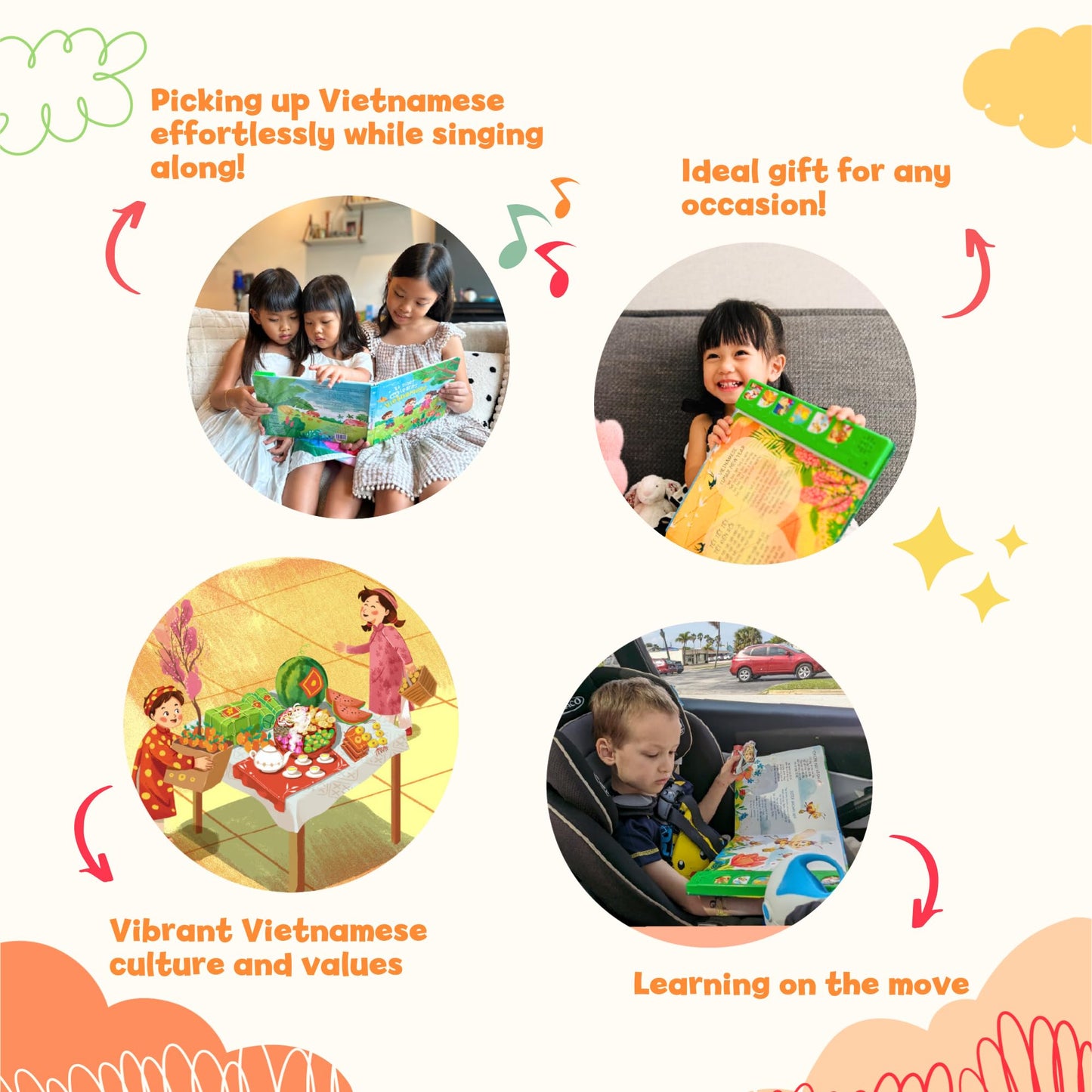 tinywrist AUDIOBOOKS - Bé Sings and Learns Vietnamese – Interactive Bilingual Music Book for Babies, Toddlers & Kids | Vietnamese-English Learning Toy | Northern & Southern Accents