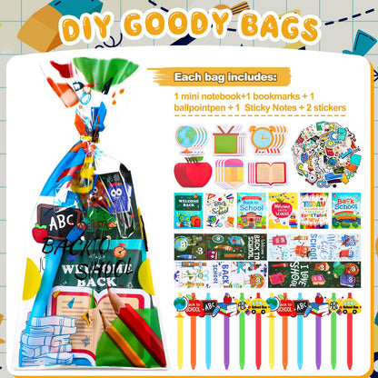Saypacck 194 Pcs Back to School Stationery Set for Students First Day of School Essentials Includes Gift Bags Notebook Sticker Ballpoint Pen Bookmark for Classroom Gifts Rewards Prize Favors Supplies