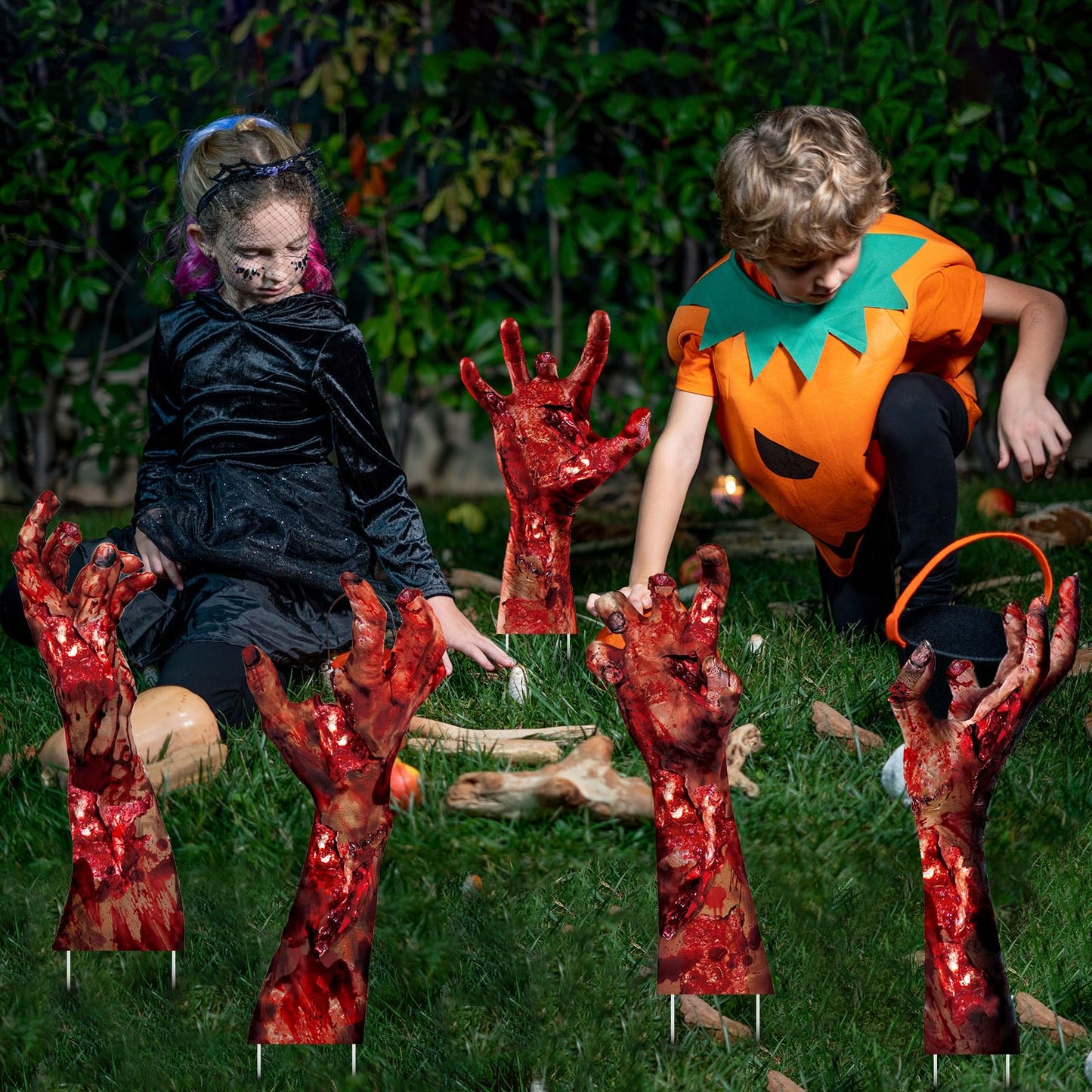 Blosssound 5 Pack Halloween Hands Yard Signs with Stake Scary Themed Halloween Lawn Decoration Ghost Hand Yard Stake for Outdoor Yard Lawn Garden Haunted House Decor