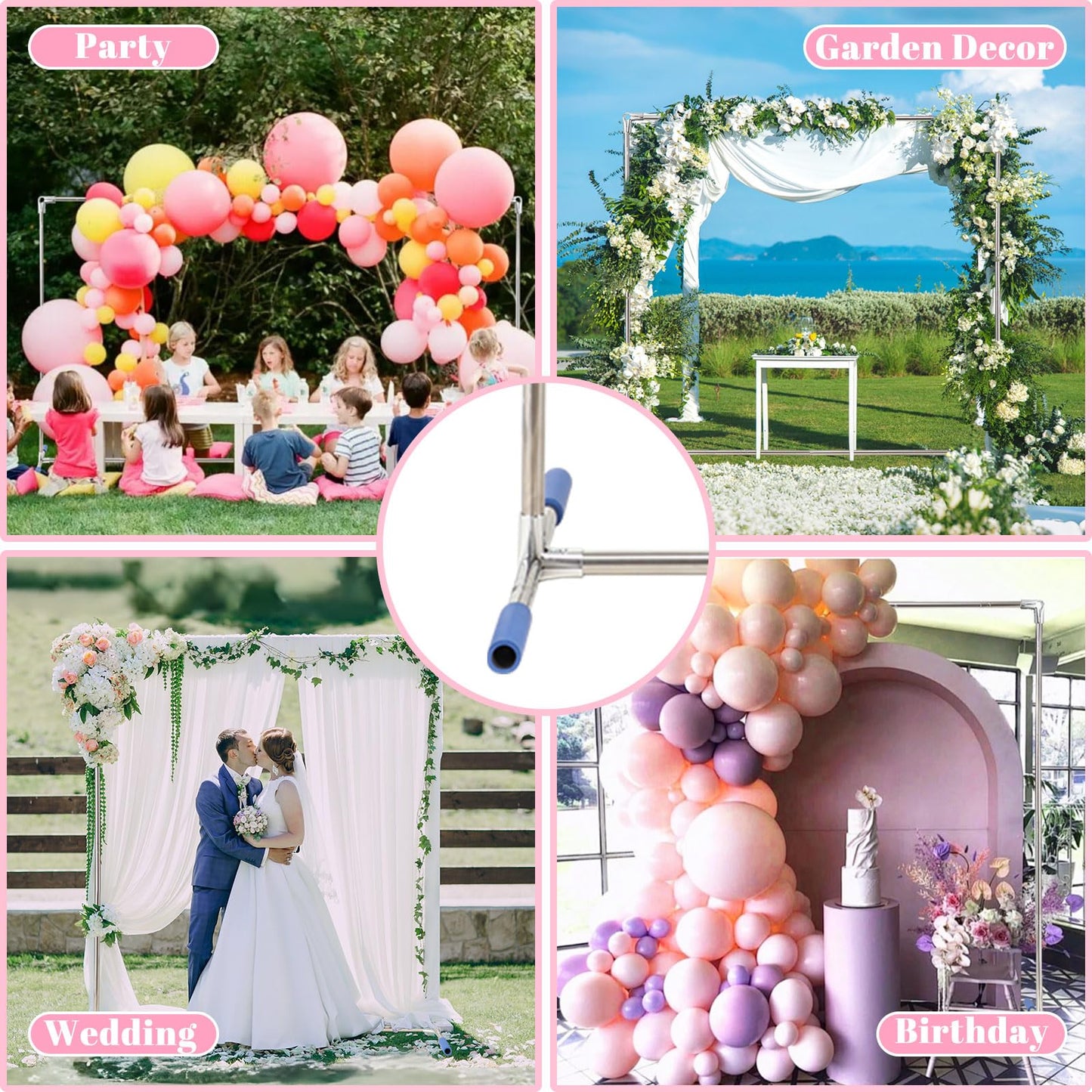 Wedding Arch Backdrop Stand,7x5 FT Metal Arch Backdrop Stand for Ceremony, Stainless Steel Square Backdrop Stand for Parties,Wedding,Birthday,Anniversary,Baby Shower,Garden Decorations