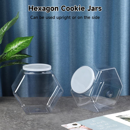 Varku 129oz Plastic Candy Jars, 2 Packs Hexagon Cookie jars with Snap-On Lid, Clear Candy Containers for Kitchen Counter, Plastic Canisters for Snacks, Flour, Pet Treats