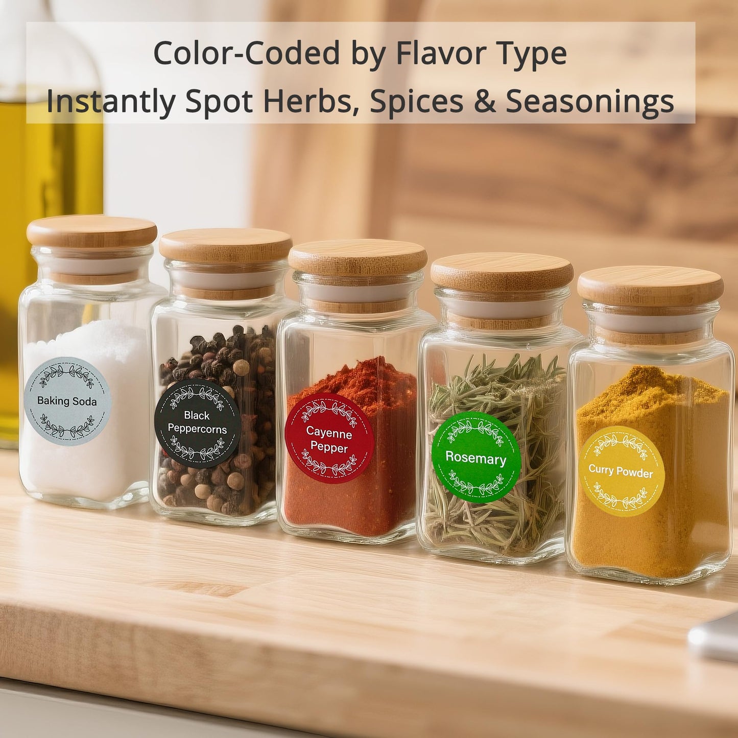 672 Color-Coded Spice Labels Book with A–Z Index – Waterproof & Oil-Resistant Preprinted Round Stickers for Kitchen Jars – 1.2" Pantry Labels for Spices, Seasonings, and Herbs – Modern Color Style