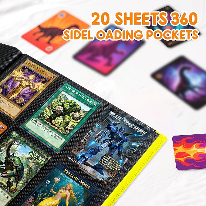 Trading Card Binder 9 Pocket, 360 Card Waterproof Folder with Side Loading Sleeves, Sturdy Card Collection Album for MTG, TCG, Game Cards & Sports Cards (1, Yellow)