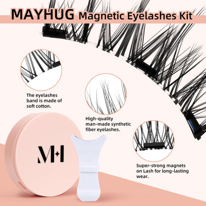 Mayhug Magnetic Eyelashes Natural Look Magnetic Lashes No Glue Magnetic Eyelashes without Eyeliner Clear Band Lashes Fluffy Lashes Extensions Magnetic Eyelashes with Applicator (2 Pairs)