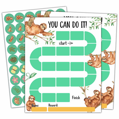 20 Sloth Reward Chart with 432 Round Stickers, Incentive Behavior Chart for Kids at Home Classroom, Kids Routine Daily Chore Sticker Chart-B04