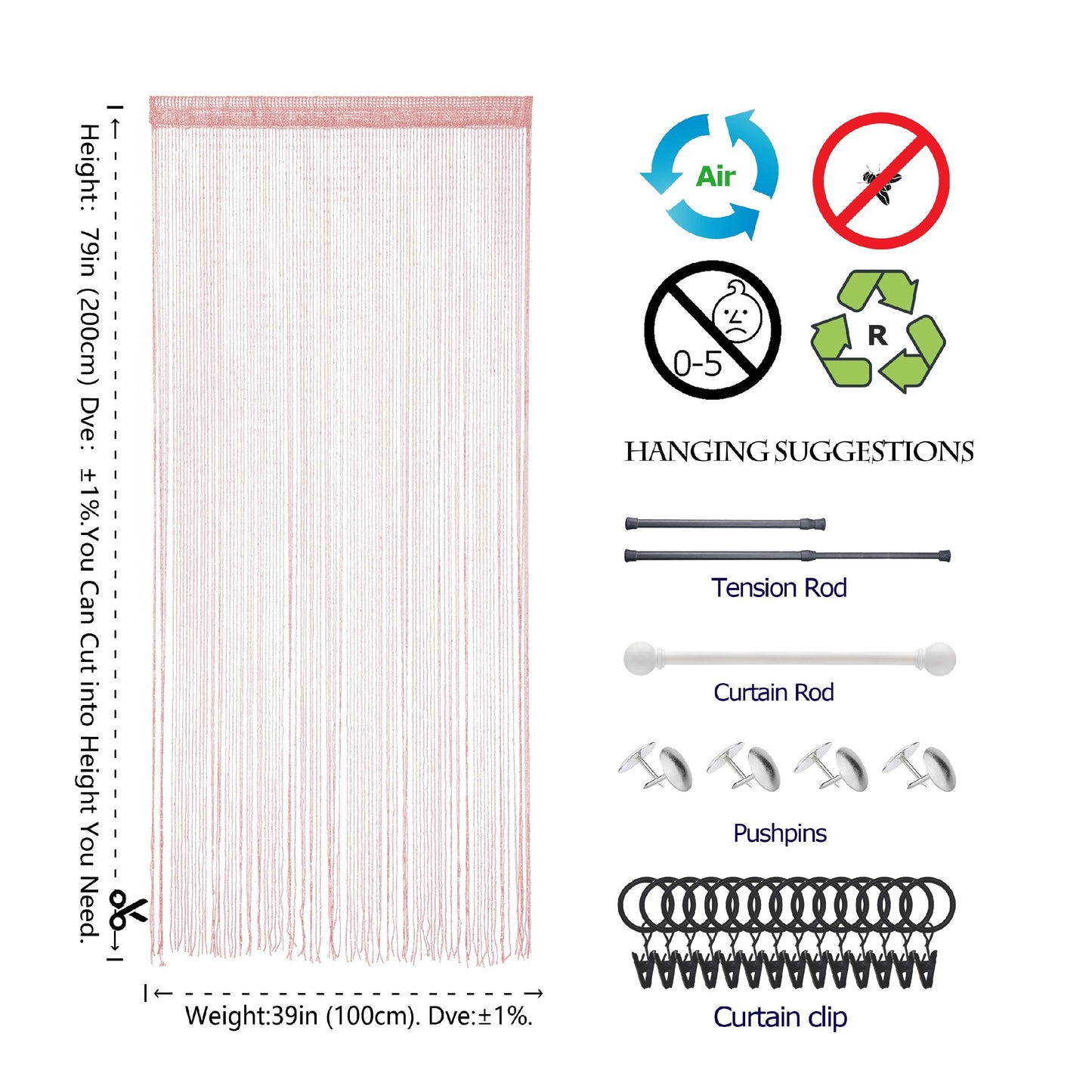 Atsweetlife Door String Curtain Doorway Beads Curtains,Hanging Room Divider Beaded Decor Hippie Glitter Fringe Panel Closet Window Doors Sequin Sheer Boho Doors Tassel (Pink)