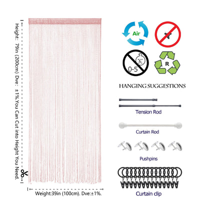 Atsweetlife Door String Curtain Doorway Beads Curtains,Hanging Room Divider Beaded Decor Hippie Glitter Fringe Panel Closet Window Doors Sequin Sheer Boho Doors Tassel (Pink)