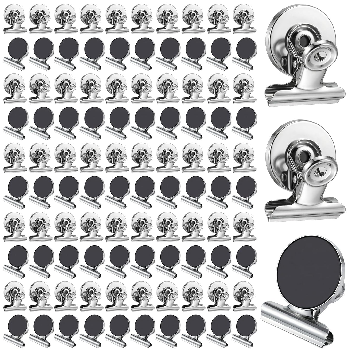 100 Pack Heavy Duty Fridge Magnets, Strong Magnetic Clips for Cruise Cabins, Refrigerator & Whiteboard Organizer, Silver Stainless Steel Photo Holders for Home and Office Use