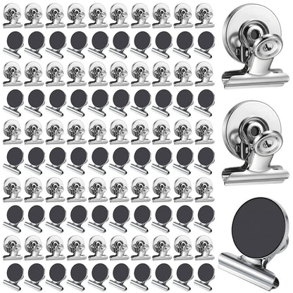 100 Pack Heavy Duty Fridge Magnets, Strong Magnetic Clips for Cruise Cabins, Refrigerator & Whiteboard Organizer, Silver Stainless Steel Photo Holders for Home and Office Use