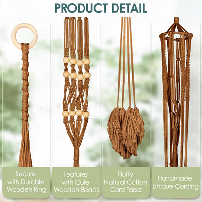 ANROYE Macrame Plant Hanger for Indoor Set of 4, Bohemian Hanging Planter with Tassels for Flower Pot, Boho Decorative Houseplant Rope Holder for Home Decor Bedroom Window Farmhouse