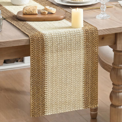 Artoid Mode Burlap Brown Farmhouse Rustic Paper Braided Table Runner, Seasonal Christmas Woven Kitchen Dining Table Decoration for Home Party Decor 12x72 Inch