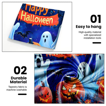 AOHMPT Glow-in-the-Dark Halloween Tapestry - UV Reactive Black Light Wall Hanging Decor for Spooky Parties, Bedroom, Living Room (Happy Halloween, 79L x 59W, Unframed)