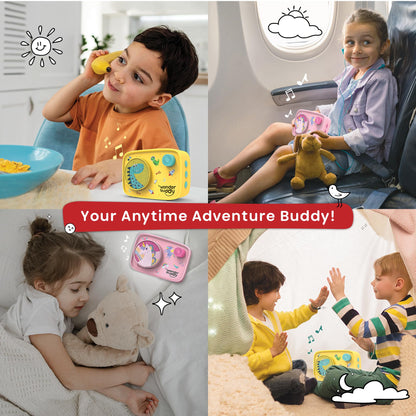 WonderBuddy Kids Story Box Audio Player, 500+ Preloaded Stories & Rhymes, Story Writing DIY Art Kit, Voice Recorder, Content Upgrade, Bluetooth, Birthday Gift for Boys Girls 3+ Years- Dino
