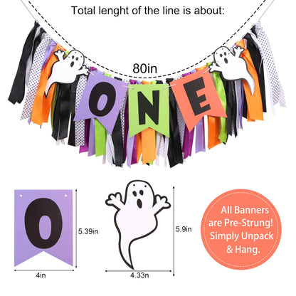 Spooky One Birthday High Chair Banner - Spooky One Birthday Decorations,Halloween First/1st High Chair Banner,Ghost 1st Decor