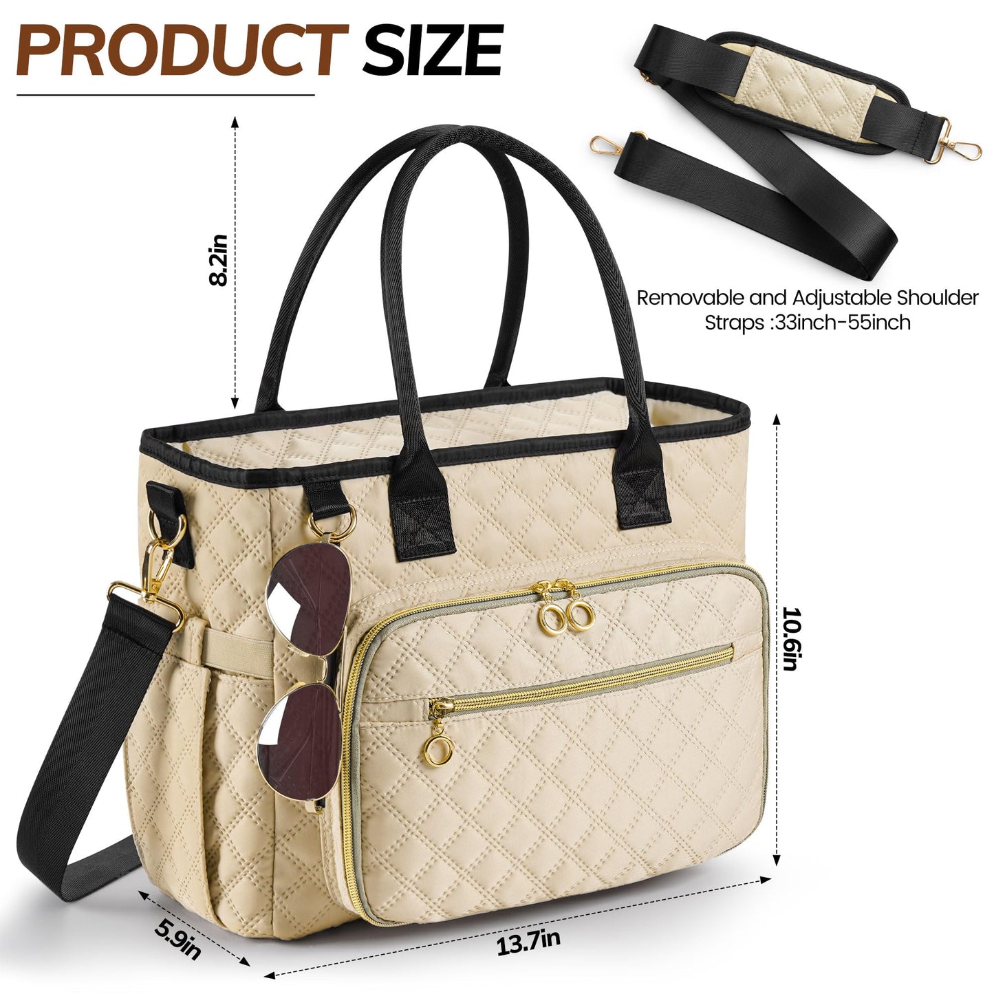 Large Bible Bag with Bible Cover Case for Women, Quilted Church Tote Bags for Bible Study Supplies, Christian Gifts for Women (Khaki)