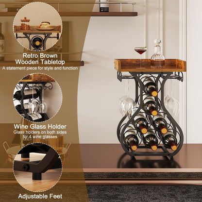X-cosrack Wine Racks Countertop, Small Wine Rack with Wine Glass Holder, Mini Countertop Wine Rack with Tabletop Wine Storage Cabinet Shelf for Kitchen Pantry Home Bar