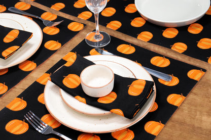 PurpleEssences Fall Pumpkin Harvest Thanksgiving Cloth Napkins 18x18 Inch, Set of 6 - Reusable, Washable Dinner Napkins for Home, Kitchen & Parties - Halloween Pumpkin