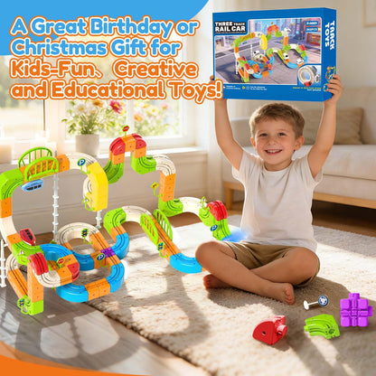 Electric Train Set for Kids Ages 3-8, 242Pcs 3D Flexible Race Track Toy, Gravity-Defying 360° Loop Building Set, STEM DIY Railroad Learning Toy Gift for Toddlers Boys Girls