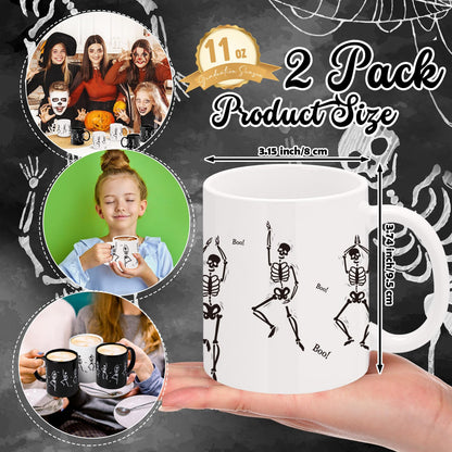 Sliner 6 Pcs Halloween Mugs Bulk 11oz Skull Coffee Mugs Skeleton Themed Designs, Cute and Spooky Coffee Cups for Fall Halloween Party Home Decorations