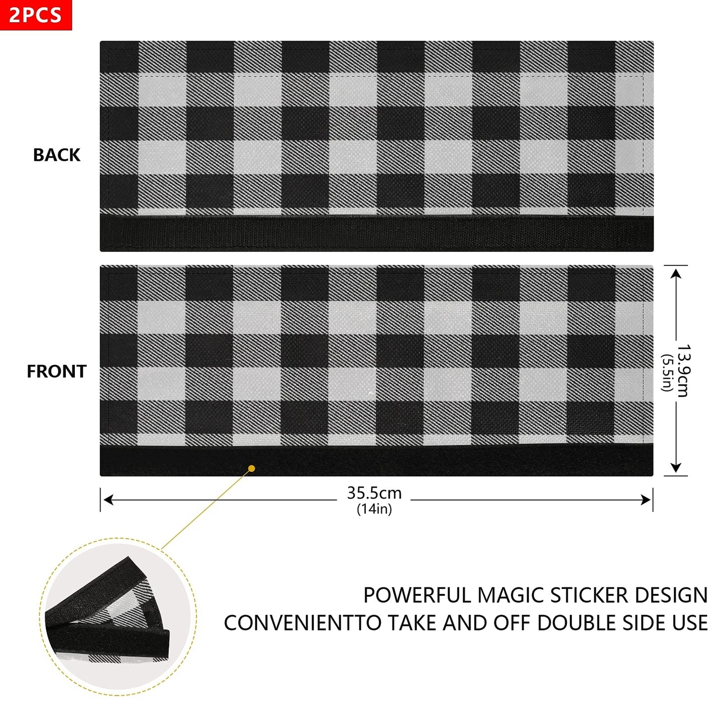 xigua 2Pcs White Black Buffalo Plaid Refrigerator Door Handle Cover Kitchen Appliance Decor Fridge Oven Dishwasher Handles Antiskid Door Knob Protector Keep Off Fingerprints