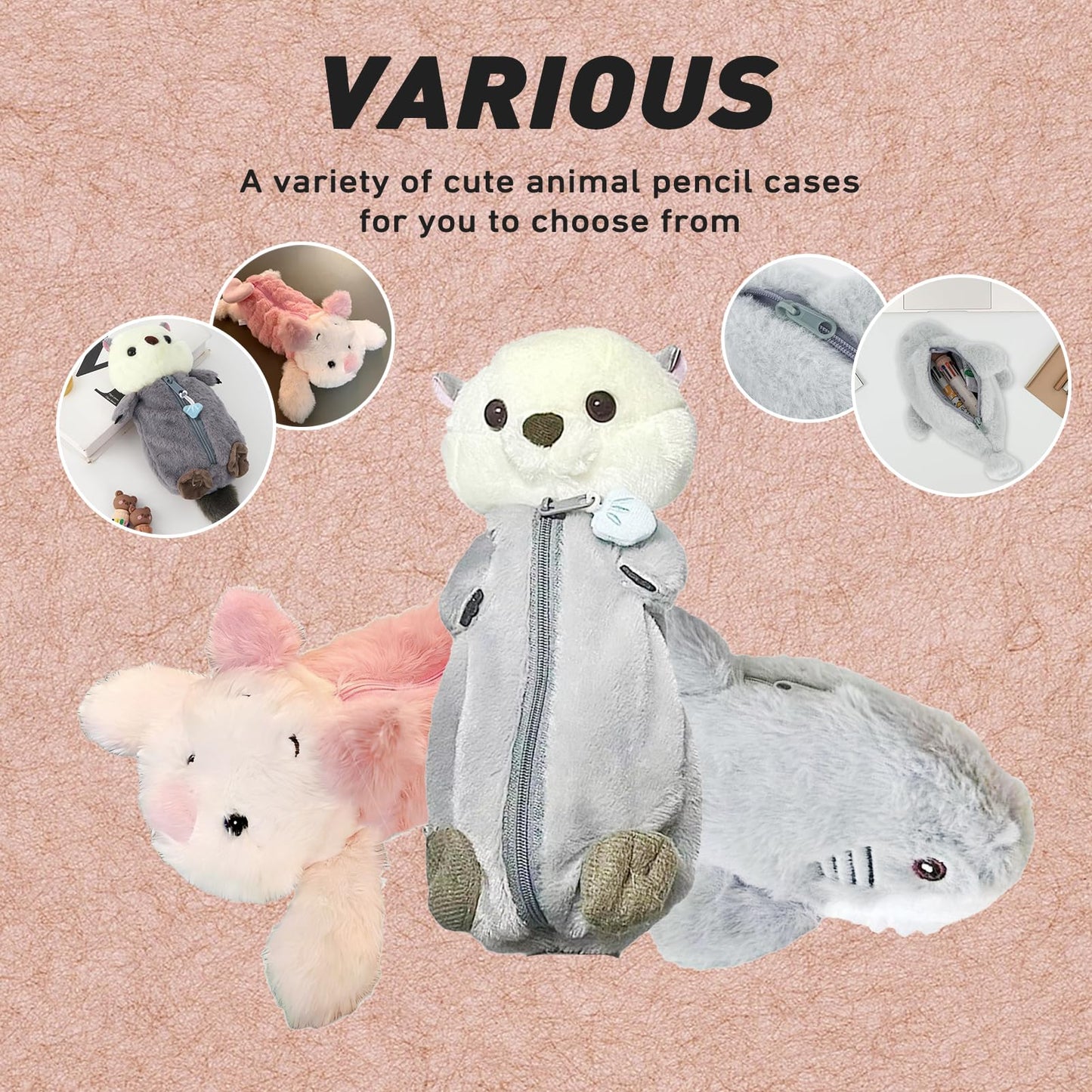 Cmtuuy Pencil Case, Cute Pencil Pouch, Pen Bag Case, Plush Large Capacity Storage Bag, Zipper Pen Pouch for Girl and Boy (Sea otter)
