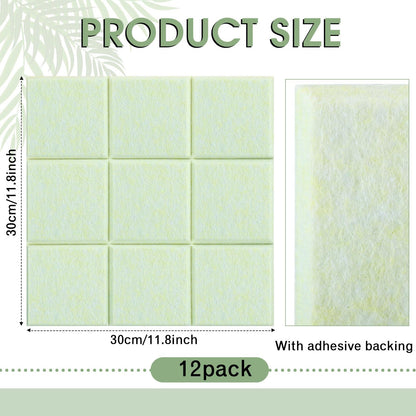 Honoson 12 Pack 48 x 36 Inches Large Cork Board Felt Wall Tiles with Safe Adhesive Large Decorative Vision Wall Board for Walls Home Office(Sage Green)