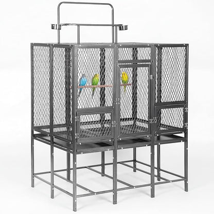 45" W X 65" H Massive Bird Cage with Playtop, Extra Wide Heavy Duty Carbon Steel Flight Cage, Rust-Proof Panoramic Aviary for Parrots Cockatiels, Strong Diamond Mesh, Indoor Outdoor