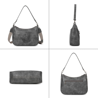 TAOSITUUE Leather Crossbody Purse for Women Shoulder Handbag medium size purses for women with Adjustable Strap Carved Pattern