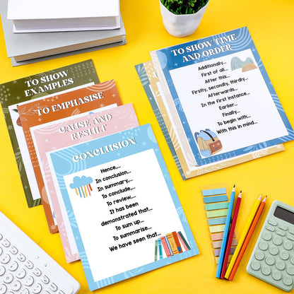 Dunzoom 9 Pieces Sentence Starters Posters Descriptive Vocabulary Classroom Educational Posters English Grammar Chart Bulletin Board Decoration for Middle High School Classroom(Neutral Tone Style)