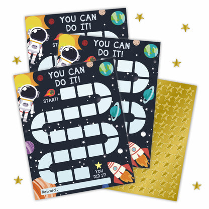10 Reward Chart with 206 Golden Star Stickers-Outer Space Theme- Chore Chart, Incentive Chart,Positive Behavior Reward Chart for Kids,Toddler Homework Assignments, Attendance(8"X10")-A01