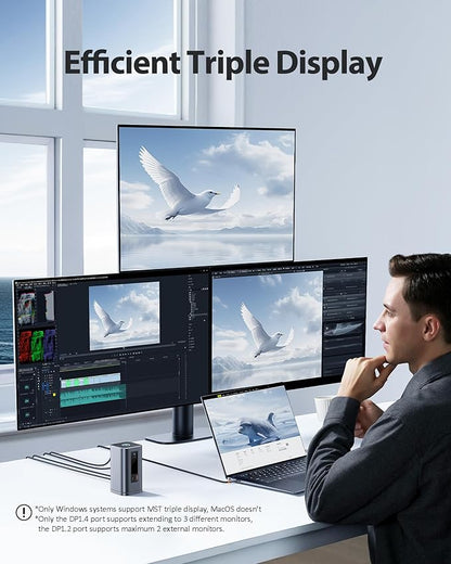 Baseus Docking Station, Spacemate(Win) 11 in 1, Triple Display, 4K HDMI and DP, 10Gbps USB A/C Ports, Gigabit Ethernet, 100W PD, Audio, Laptop Docking Station for Windows/Dell/HP/Lenovo/Asus/Acer/Mac