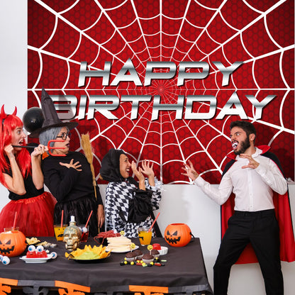 HunnmingRe 7 x 5 ft Happy Birthday Spider Web Backdrop Party Decoration Supplies Theme Banner Backdrop Decor for Birthday Party Photography Background Photo Props