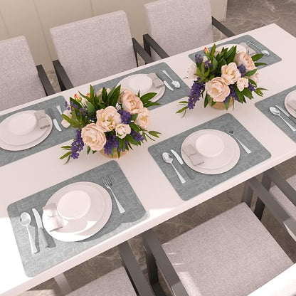 Maxpearl Faux Leather Placemats Set of 8 – Waterproof, Wipe Clean, Heat Resistant, Non-Slip Dining Table Mats for Indoor & Outdoor Use, 17”×12”, Grey