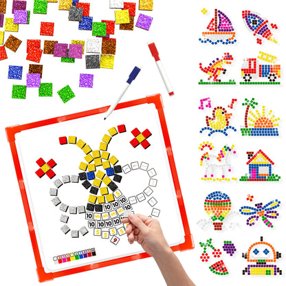 GLEEHAPY Learning Educational STEM Toy,Mosaic Magnetic Puzzle,300 Foam Building Blocks with 20 Patterns,Math Counting Activities, Montessori Sensory Art Kit Gift for Boy Girl Kids 4 5 6 7+