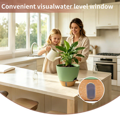 MNKXL 12"/10"/9"/8" Self Watering Pots with Visual Water Window,Extra Large Self Watering Plant Pots with Drainage Holes & Saucers,Green Planters for Indoor Plants,4-Pack