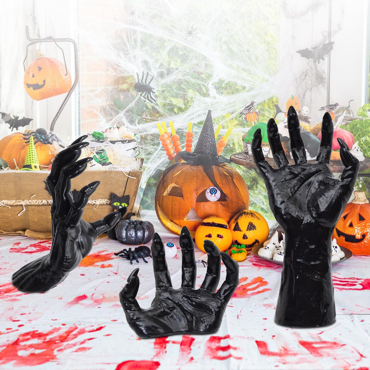 Halloween Decorations Indoor Gothic Decor: Pack of 3 Wall Mounted Creepy Reaching Hands with Lighted Candles for Gothic Wall Decorations