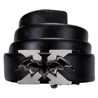 Dubulle Men Designer Belt Genuine Leather Black Fashion Adjustable Sliding Automatic Buckle for Casual Party Gift