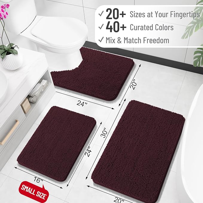 OLANLY Bathroom Runner Rugs 47x20, Soft Absorbent Chenille Bath Rugs, Rubber Backing Quick Dry, Machine Washable Long Bath Mats for Bathroom Floor, Tub and Shower, Home Decor Accessories, Black Cherry