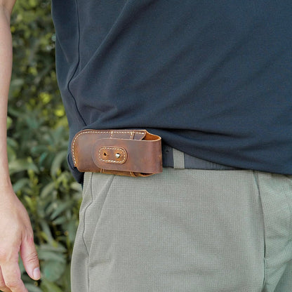 Topstache Leather Pocket Knife Sheath - Belt Loop EDC Belt Organizer - Horizontal Carry Knife Holder- Multitool Sheath with Two Snap Closure for Folding Knife, Darkbrown
