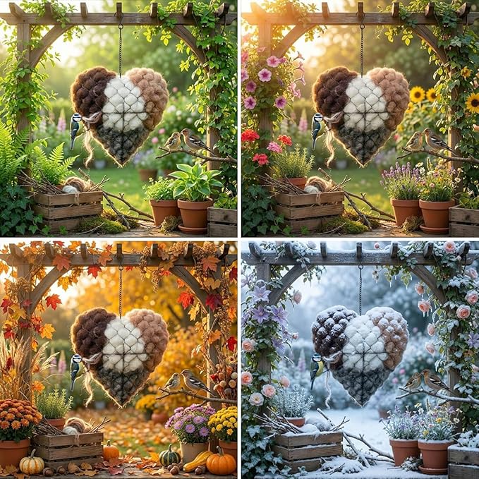 Handmade Alpaca Fiber Bird Nesting Heart, Alpaca Fiber Bird Nesting Material, Heart Shaped Birds Nestings House with Hanger for Wild Birds, Decorative Outdoor Garden Birdhouse Gift(1PCS)