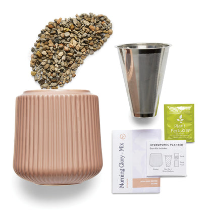 Modern Sprout Flower Grow Kit - Ceramic Planter with Indoor Hydroponics Growing System Kit Ideal for Living Room Decor - Unique Gardening Gifts - Morning Glory Self Watering Flower Planting Kit