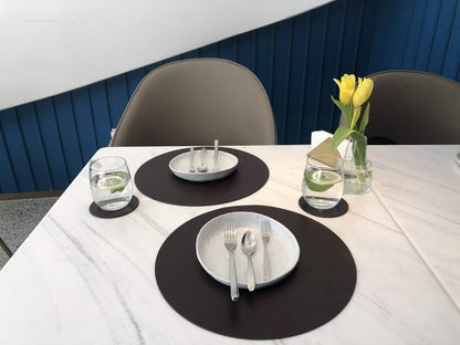 Embossed PU Leather Placemats, Waterproof Coffee Coasters, Kitchen Table Mats, Easy to Wipe Off for Dining Round Table